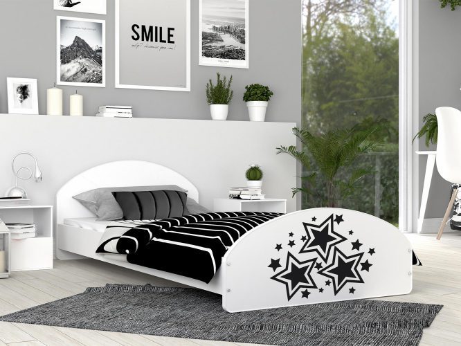 Łóżko młodzieżowe z naklejką gwiazdki białe 90x200 MATRIX