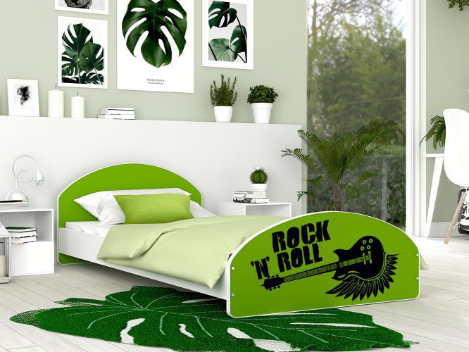 Łóżko młodzieżowe z naklejką muzyka zielone 90x200 MATRIX