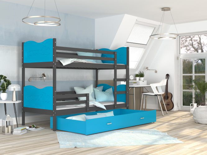 Łóżko piętrowe dla dziecka szary-błękit aranżacja CUBI