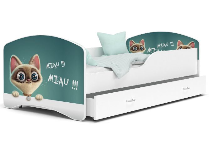 Łóżko dla dziecka z grafiką kotek z szufladą NORTON