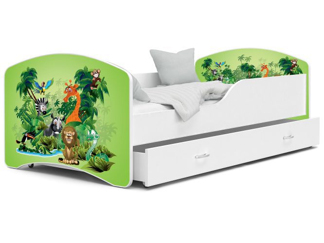 Łóżko dla dziecka z grafiką zwierzątka i szufladą NORTON