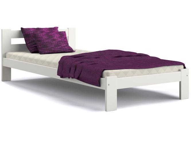 Białe łóżko drewniane ze stelażem i materacem aranżacja białe 90x200 RELAX