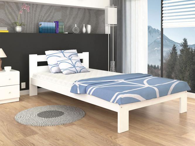 Białe łóżko drewniane ze stelażem i materacem aranżacja 90x200 RELAX