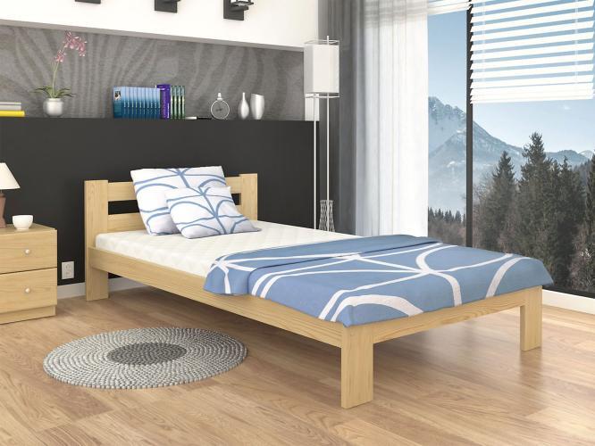 Białe łóżko drewniane ze stelażem i materacem aranżacja sosna jednoosobowe RELAX