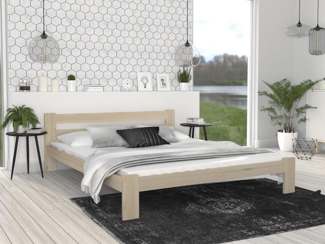 Białe łóżko drewniane ze stelażem i materacem aranżacja sosna RELAX