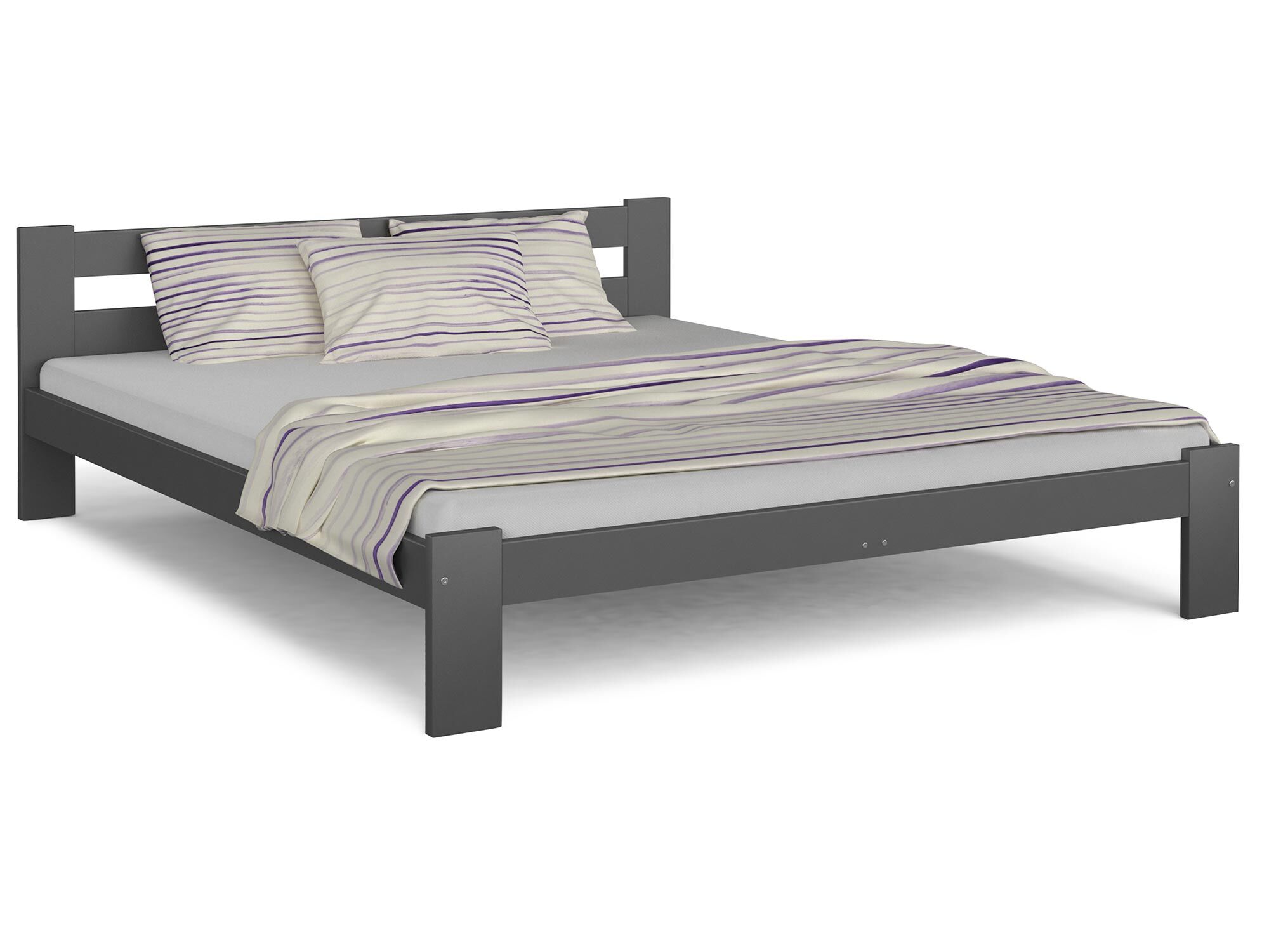 Białe łóżko drewniane ze stelażem i materacem aranżacja szare 140x200 RELAX