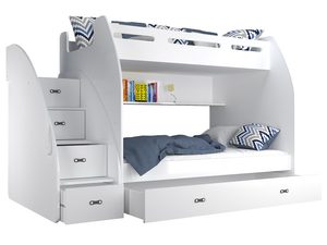 Miniaturka 8 - Łóżko piętrowe ze schodami szufladami białe ROKO