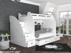 Miniaturka 5 - Łóżko piętrowe ze schodami aranżacja białe ROKO