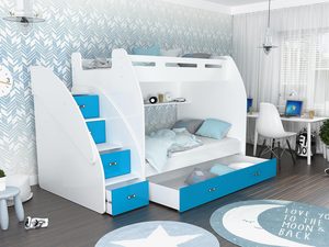 Miniaturka 9 - Łóżko piętrowe ze schodami biało niebieskie aranżacja ROKO