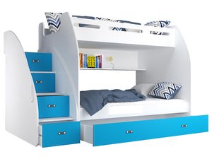 Miniaturka 11 - Łóżko piętrowe ze schodami ikonka biało niebieskie ROKO