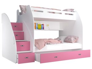 Miniaturka 3 - Łóżko piętrowe ze schodami biało różowe ROKO