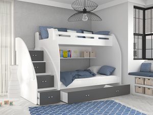 Miniaturka 15 - Łóżko piętrowe ze schodami biało szare aranżacja ROKO
