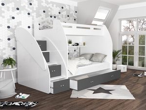 Miniaturka 14 - Łóżko piętrowe ze schodami biało szare aranż ROKO