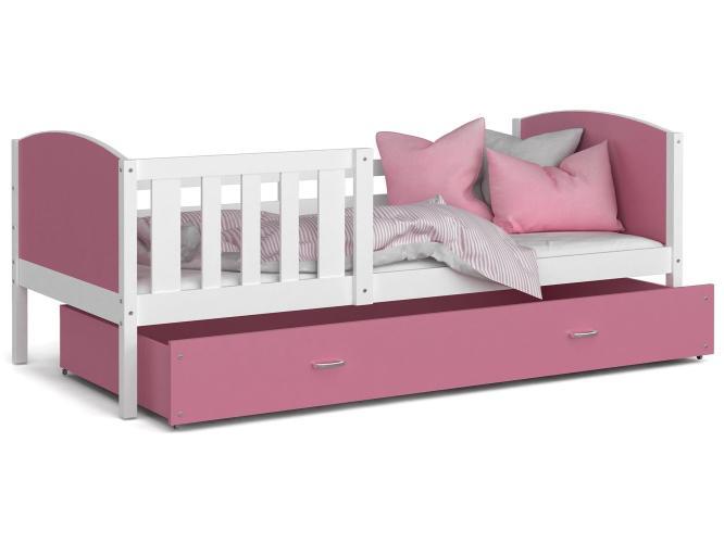 Dziecięce łóżko z pojemnikiem na pościel i materacem różowo-białe SONIO P