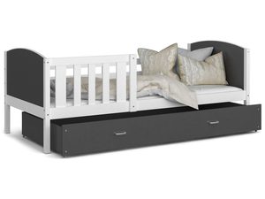 Miniaturka 6 - Dziecięce łóżko z pojemnikiem na pościel i materacem szaro-białe SONIO P