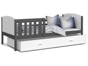 Miniaturka 3 - Dziecięce łóżko z pojemnikiem na pościel i materacem biało-szare SONIO P