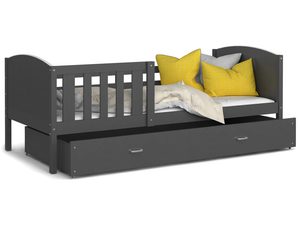 Miniaturka 5 - Dziecięce łóżko z pojemnikiem na pościel i materacem szare SONIO P