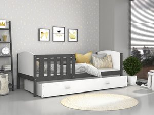 Miniaturka 12 - Dziecięce łóżko z pojemnikiem na pościel i materacem biało-szare inspiracja SONIO P