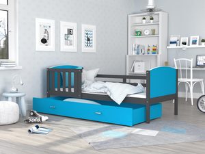 Miniaturka 13 - Dziecięce łóżko z pojemnikiem na pościel i materacem niebiesko-szare inspiracja SONIO P