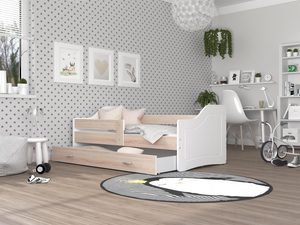 Miniaturka 12 - Łóżko parterowe z szufladą na pościel biały dąb sonoma aranżacja SWING