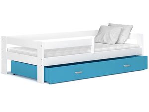 Miniaturka 11 - Białe łóżko młodzieżowe z niebieską szufladą i materacem