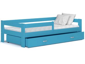 Miniaturka 13 - Niebieskie łóżko młodzieżowe z barierką i dolną szufladą