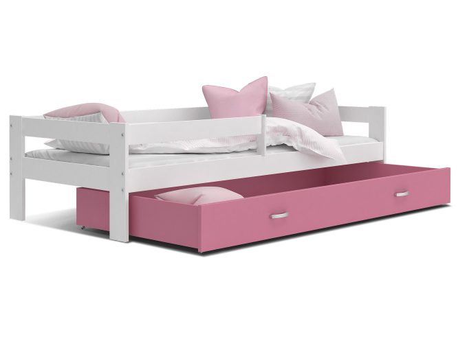 Łóżko pojedyncze z barierką dziecięce biało różowe TACO