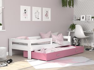 Miniaturka 22 - Łóżko pojedyncze z barierką dziecięce z pojemnikiem biało różowe aranż TACO