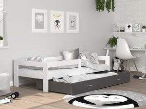 Miniaturka 23 - Łóżko pojedyncze z barierką dziecięce z pojemnikiem biało szare aranż TACO