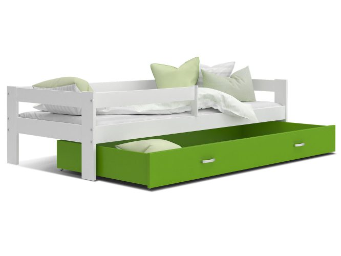 Łóżko pojedyncze z barierką dziecięce biało zielone TACO