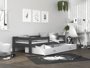 Miniaturka 27 - Łóżko pojedyncze z barierką dziecięce z pojemnikiem szary biały TACO