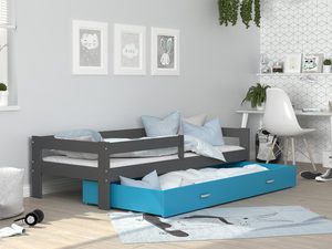 Miniaturka 28 - Łóżko pojedyncze z barierką dziecięce z pojemnikiem szary niebieski TACO