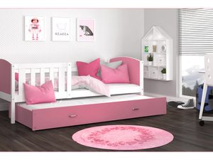 Miniaturka 15 - Różowe łóżko dziecięce z kolorowymi poduszkami i szufladą do stylowych wnętrz