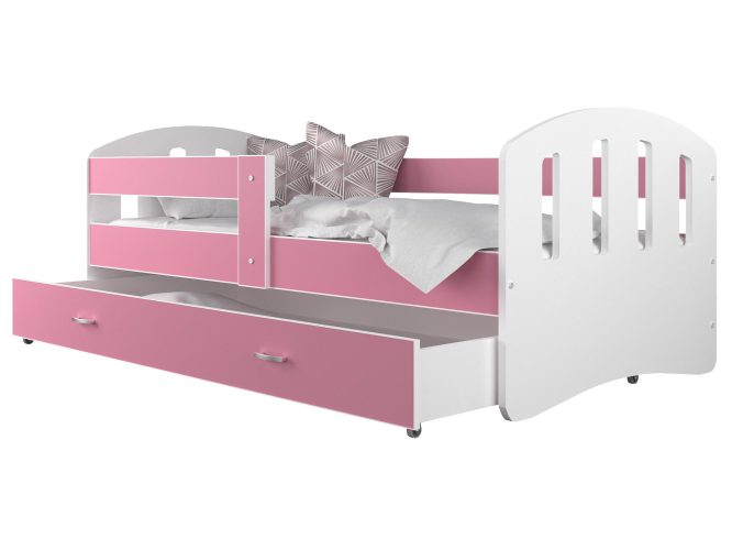 Dziecięce łóżko z szufladą aranżacja biały różowy HAPPY