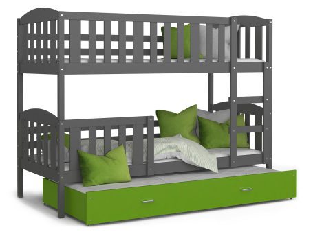 Piętrowe łóżko dla dzieci szaro zielone VISPO 3