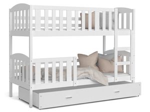 Miniaturka 1 - Drewniane łóżko piętrowe z szufladą białe VISPO