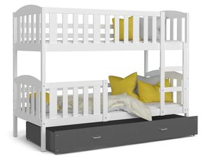 Miniaturka 4 - Drewniane łóżko piętrowe z szufladą biało szare VISPO