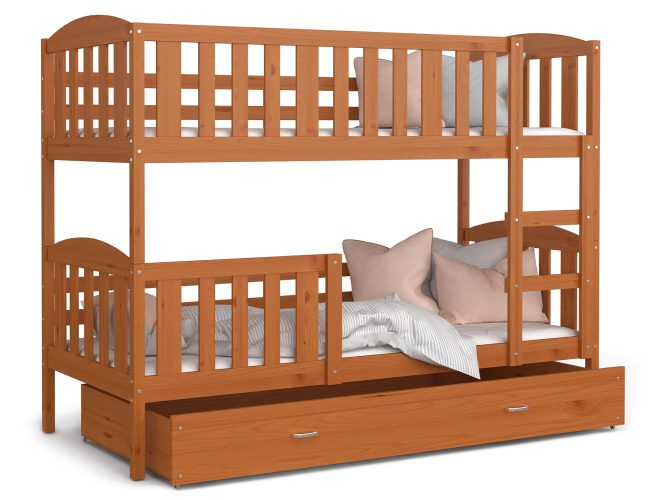 Drewniane łóżko piętrowe z szufladą olcha VISPO