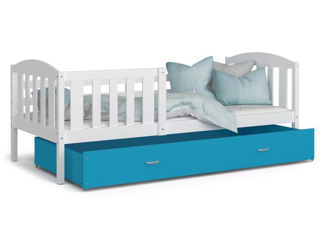 Biało niebieskie łóżko dla dziecka z wysuwaną szufladą VISPO 2