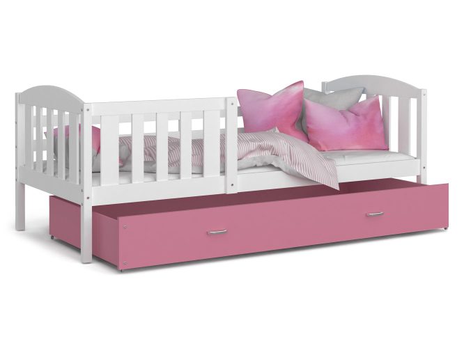 Biało różowe łóżko dla dziecka z wysuwaną szufladą VISPO 2