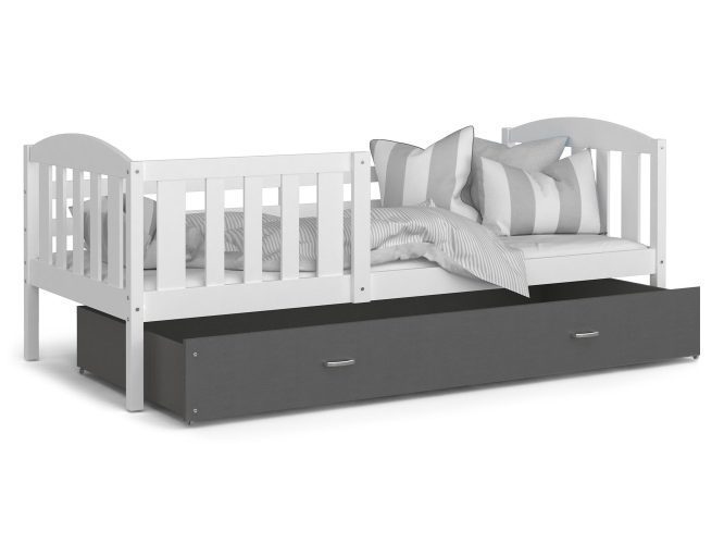 Biało szare łóżko dla dziecka z wysuwaną szufladą VISPO 2