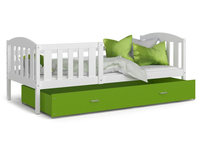 Biało zielone łóżko dla dziecka z wysuwaną szufladą VISPO 2