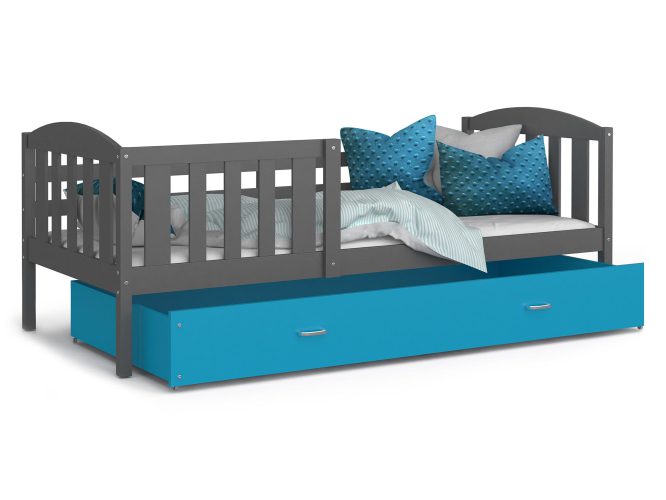 Szaro niebieskie łóżko dla dziecka z wysuwaną szufladą VISPO 2