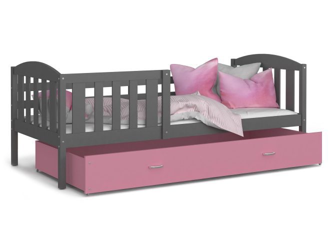Szaro różowe łóżko dla dziecka z wysuwaną szufladą VISPO 2