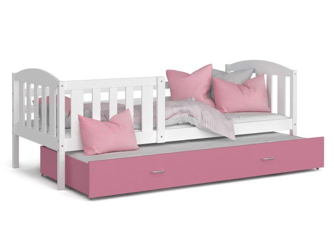 Łóżko dla dziecka z barierką biało różowe VISPO 2