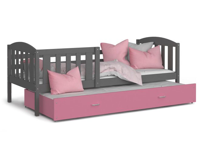 Łóżko dla dziecka z barierką szaro różowe VISPO 2