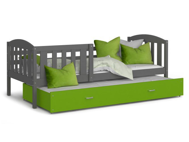 Łóżko dla dziecka z barierką szaro zielone VISPO 2