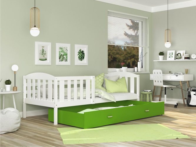Biało zielone łóżko z wysuwaną szufladą do pokoju dziecięcego VISPO 2