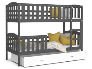 Miniaturka 7 - Drewniane łóżko piętrowe z szufladą szaro białe VISPO