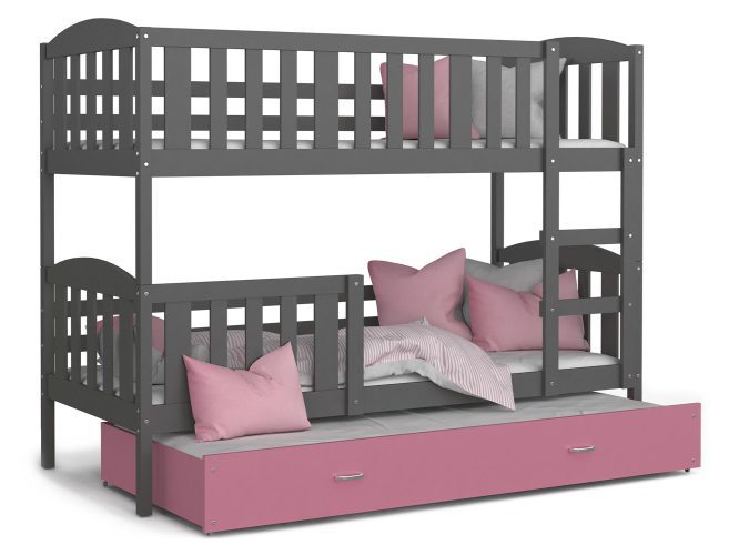 Piętrowe łóżko dla dzieci szaro różowe VISPO 3